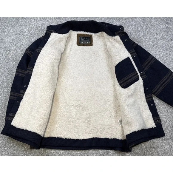 Jachs New York Wool Blend Sherpa Lined Jacket Mens Large Navy Plaid Insulated - Picture 6 of 12